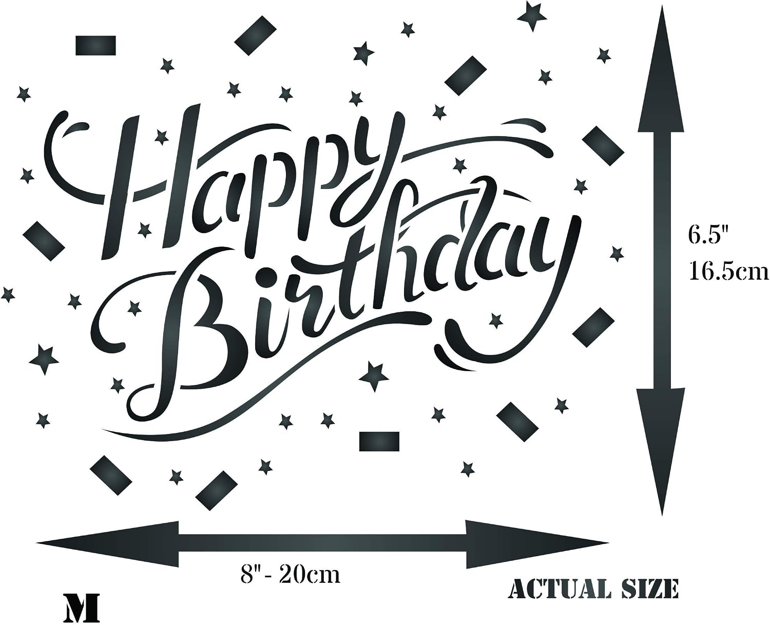 Happy Birthday Stencil, 8 x 6.5 inch (M) - Birthday Sign Words Stencils by CRAFT KREATIVELY