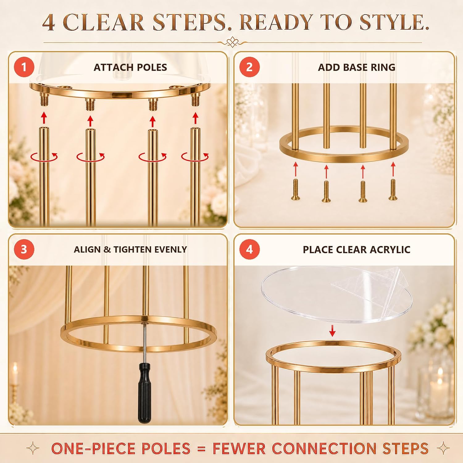 Cylinder Stands for Party, 3PCS Gold Metal Cylinder Pedestal Stands for Display, Heavy Duty Round Cake Stand Tables for Wedding, Birthday, Baby Shower, Dessert Table & Backdrop Decorations
