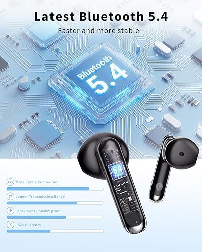Miniatura 3 de Auriculares inalámbricos, Bluetooth 5.4, estéreo de alta fidelidad, auriculares con reproducción de 50 horas, pantalla LED, llamadas claras, IP7