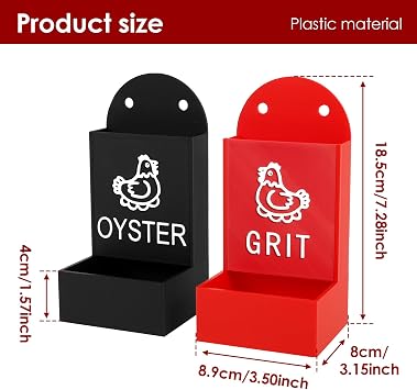 2Pcs Chicken Oyster Shell and Grit Feeder Hanging Chicken Grits Feeder Weather Resistant Large Capacity Chickens Oyster Shell Feeders Trough Dispenser Water Dispense for Hanging or Wall Mounting