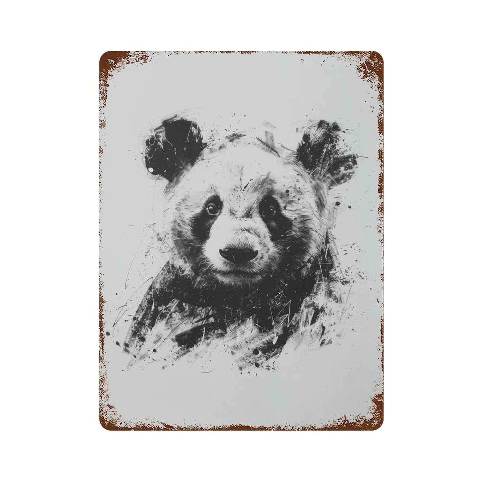 Decorative Tin Sign Panda Head In Charcoal 15.7"x11.8", Novelty Wall Decor for Shed, Workshop And Garage Wall Decor