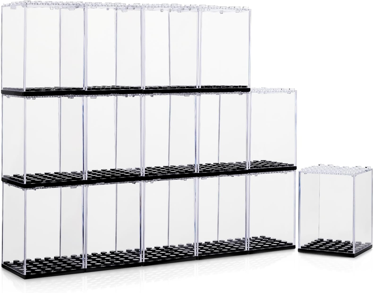 15 Display Cases Fits for Lego Minifigures, Mini-Figures Display Boxes Fits for Lego Figures Display, Single Mini-Figures Storage Case for Figures Collectors, Dust-Proof (Black)