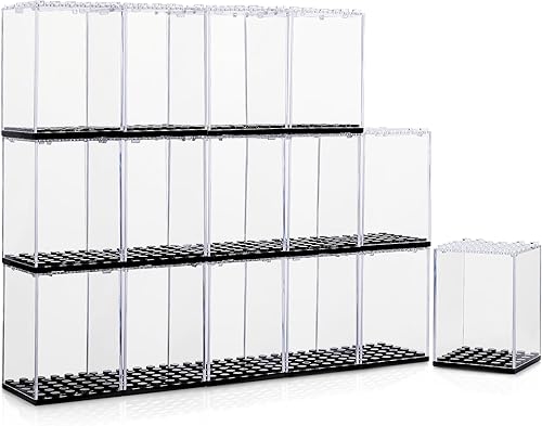 Miniatura 9 de Paquete de 2 vitrinas para bloques de figuras de acción de minifiguras, caja de almacenamiento de minifiguras acrílicas con 3 escalones movibles,