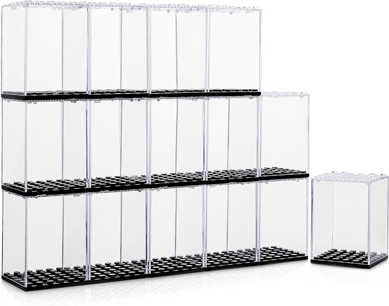 15 Display Cases Fits for Minifigures, Mini-Figures Display Boxes Fits for Figures Display, Single Mini-Figures Storage Case for Figures Collectors, Dust-Proof (Black)