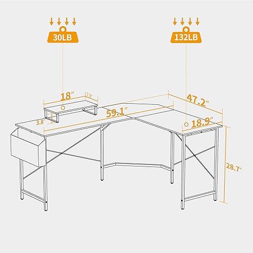 Miniatura 3 de CubiCubi Escritorio para juegos en forma de L, escritorio esquinero para computadora de 59.1 pulgadas con estante para monitor para oficina en casa,