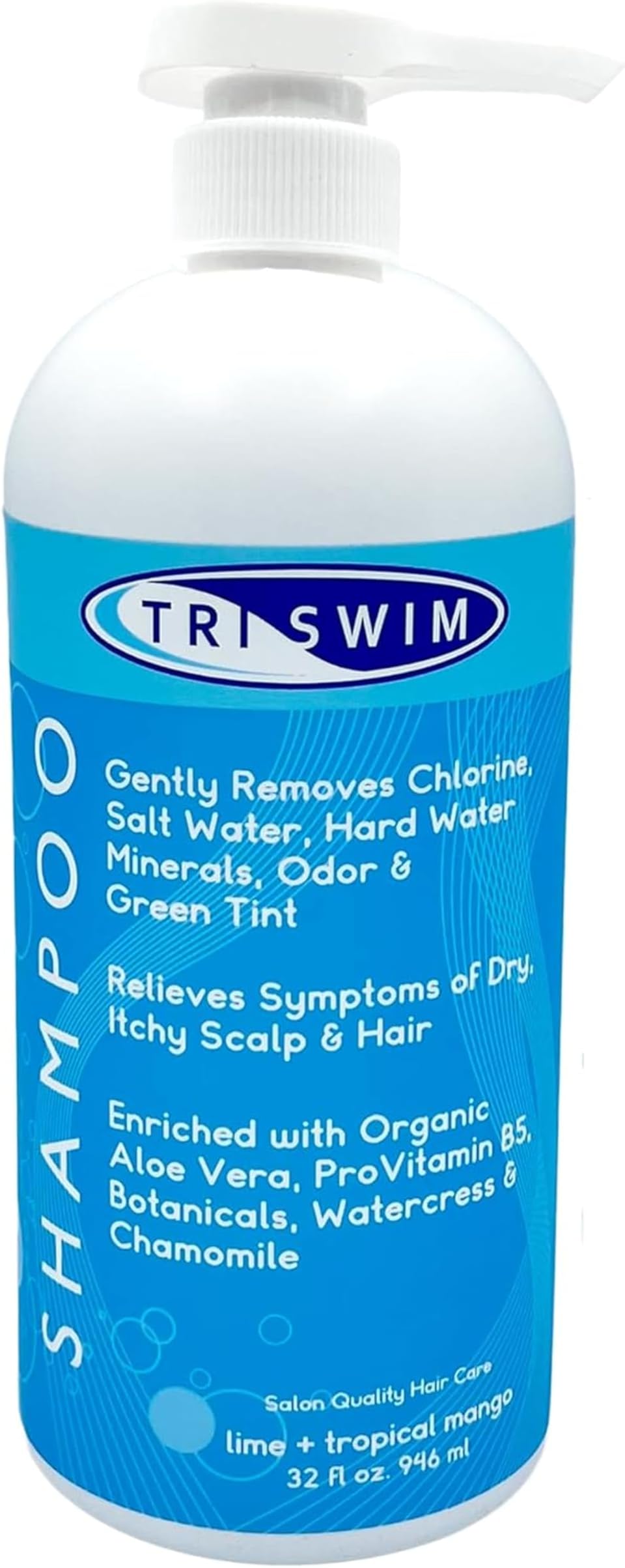 TRISWIM Chlorine Removal Shampoo 32oz | Removes Chlorine, Bromine, Hard Water Minerals & Saltwater | Hydrates & Restores Hair | Safe for Color-Treated Hair | Lime + Tropical Mango Scent