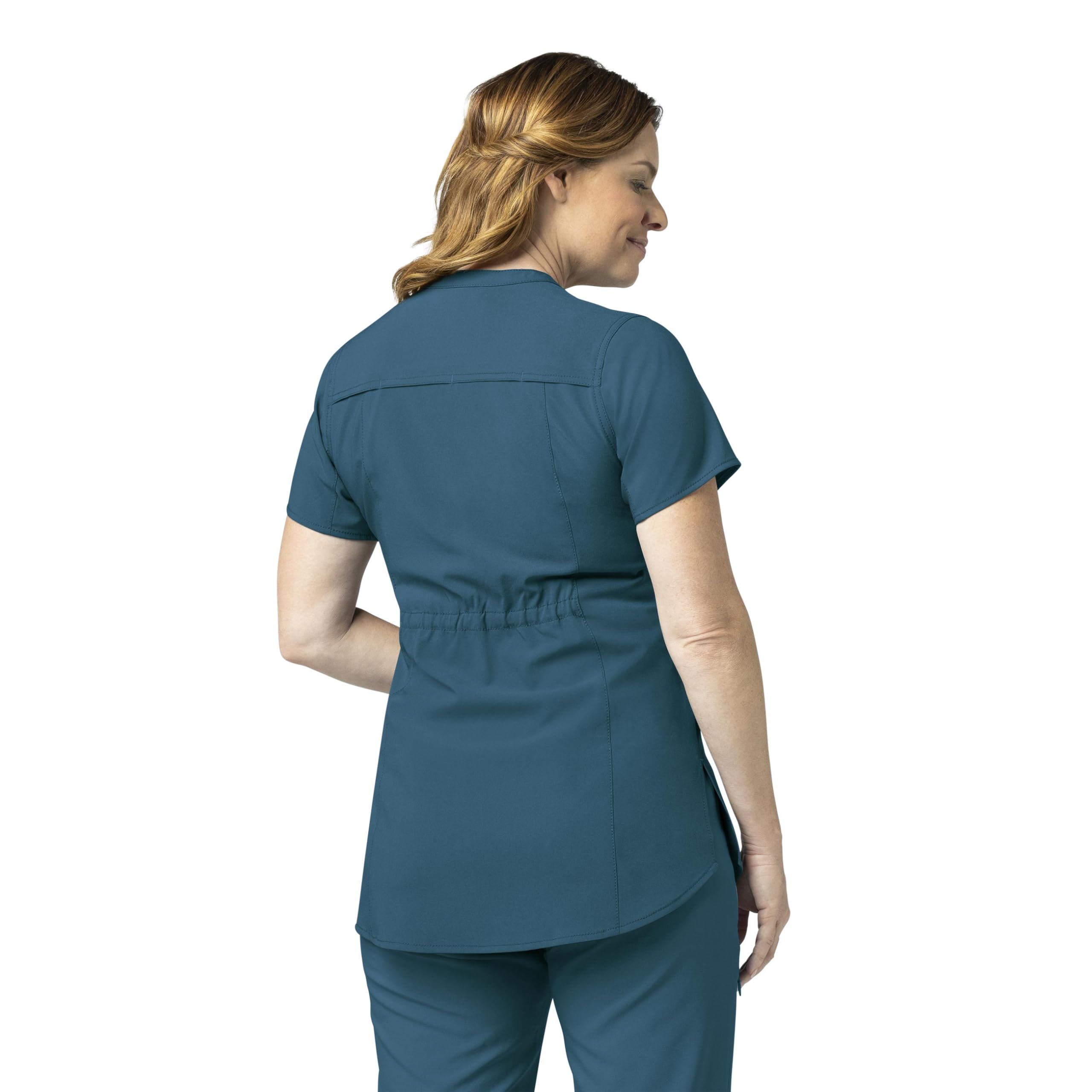 Carhartt Cross-Flex Scrubs for Women, Henley Tunic Scrub Top - Caribbean Blue, XS