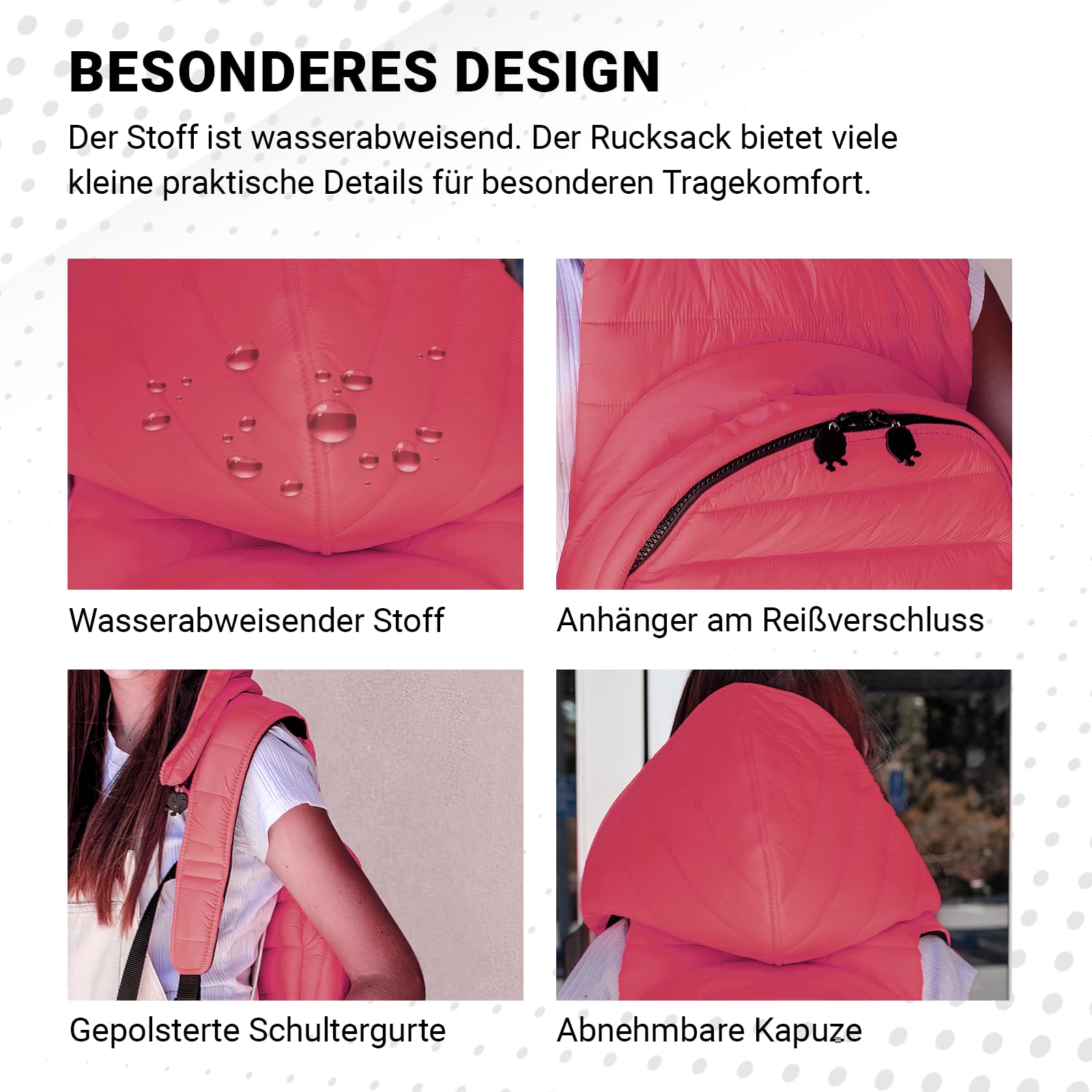 by MORIKUKKO Mochila con capucha, mochila para adolescentes y adultos, 33 x 7 x 40 cm, 10,5 l, ideal para la universidad y la escuela, mochila con compartimento para portátil, Rojo con