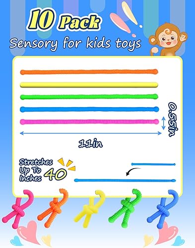 Miniatura 5 de Paquete de 10 juguetes sensoriales para niños, cuerdas sensoriales extra gruesas mejoradas para autismo, TDAH, ansiedad, caja de regalo, relleno