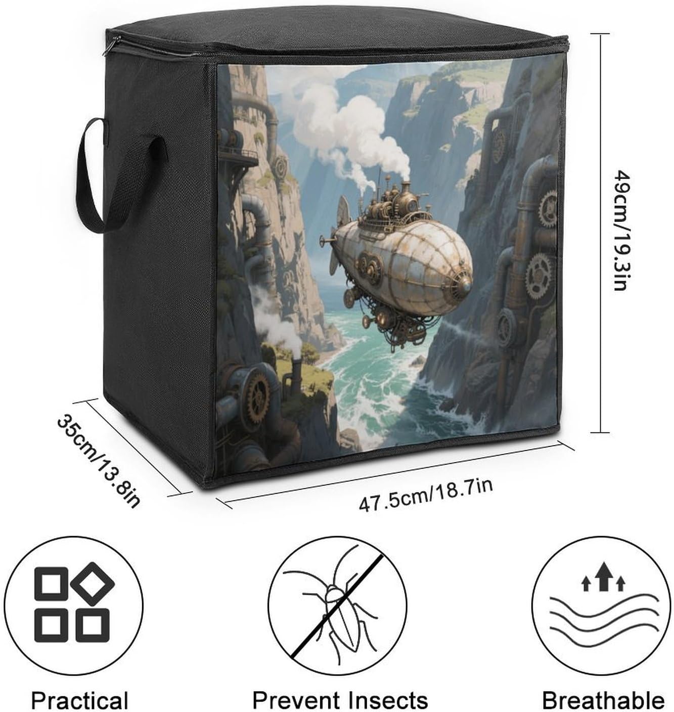 Steam Airship Canyon Storage Bags Moving Bags Storage Bins | Comforter Storage Bag Reinforced Handles & Zippers Foldable Closet Organizers and Storage for Blanket Pillow Clothes
