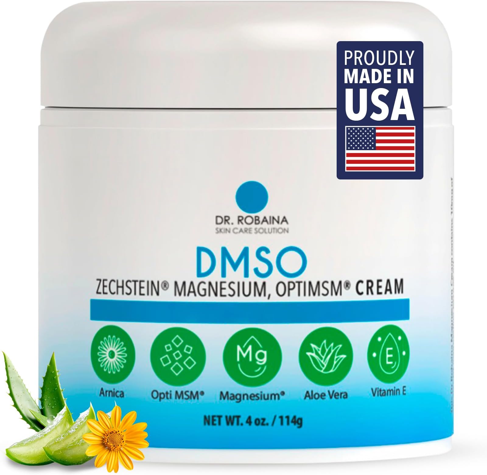 DMSO Cream - 99.9% Pure DMSO Pharmaceutical Grade | Formula with Zechstein Magnesium, Arnica, Aloe Vera, Vitamin E - 4 oz