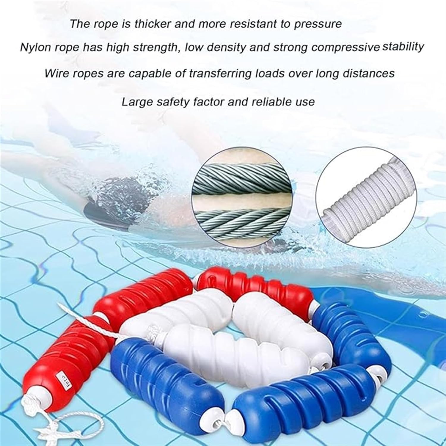 Floating Pool Safety Divider Lane Line with Hooks -Adjustable Anti-Wave Rope, Durable Nylon Safety Line for Inground Pools, Perfect for Swim Training and Safet