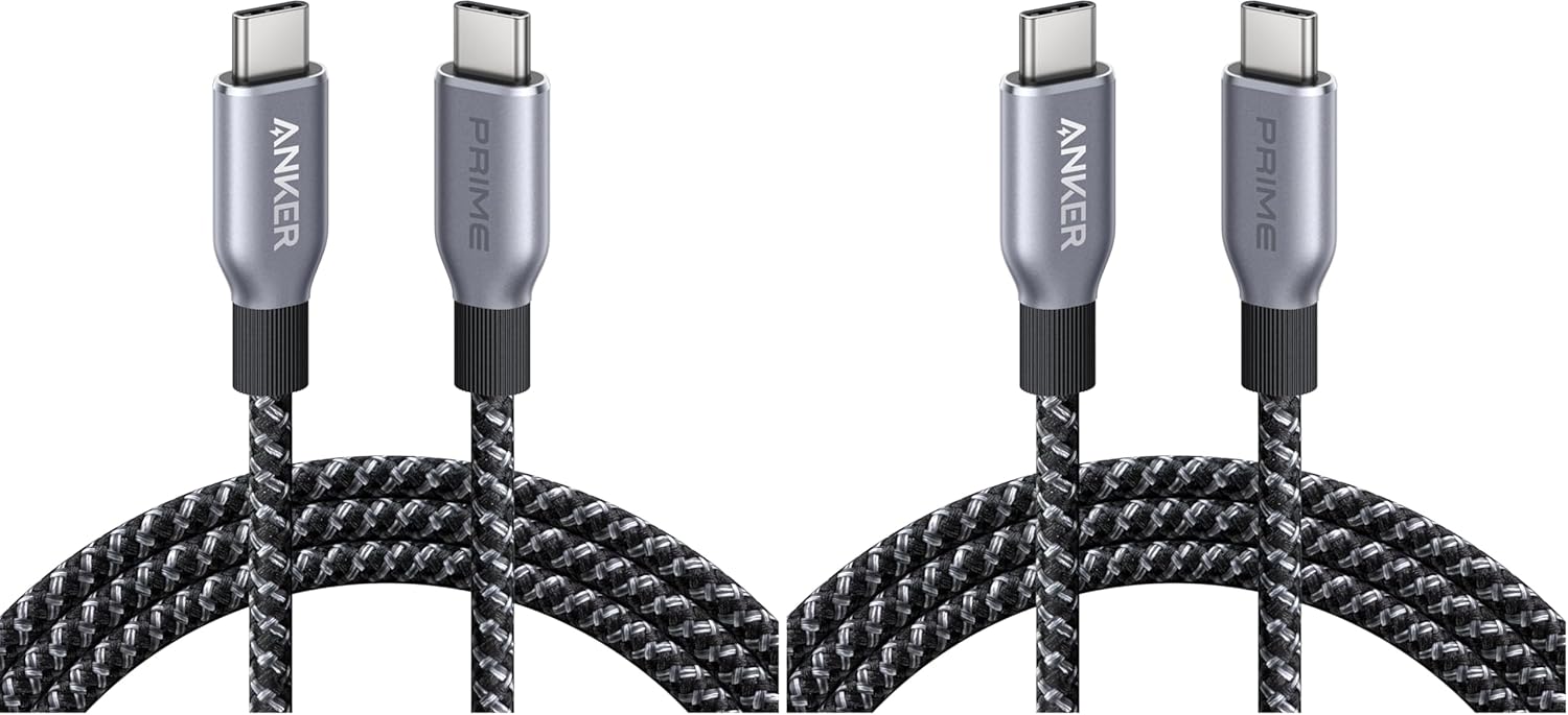 Anker Prime USB C to USB C Cable, 240W Fast Charging Cord, Upcycled-Braided Nylon with 100-Year Bend Durability for iPhone 17 Series, MacBook, Galaxy S24(6 FT) (Pack of 2)