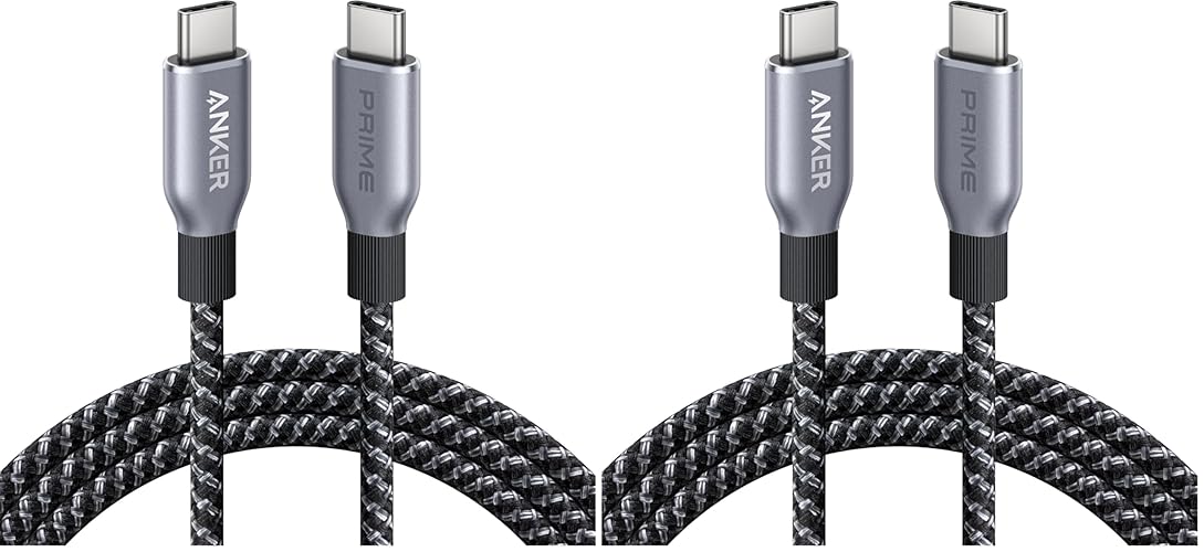 Anker Prime USB C to USB C Cable, 240W Fast Charging Cord, Upcycled-Braided Nylon with 100-Year Bend Durability for iPhone 17 Series, MacBook, Galaxy S24(6 FT) (Pack of 2)