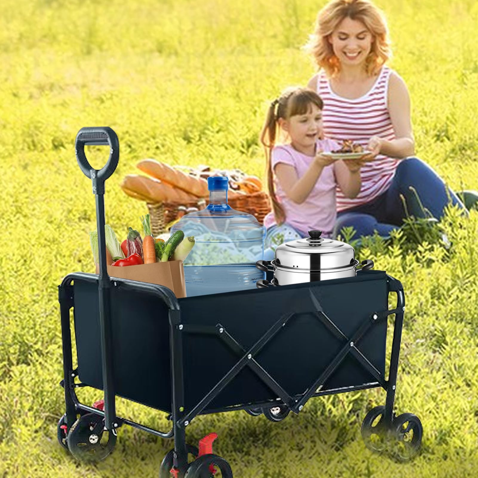 Carrito utilitario plegable ligero | Carrito deportivo portátil para camping, jardín, playa y transporte de equipos al aire libre, resistente y fácil de almacenar