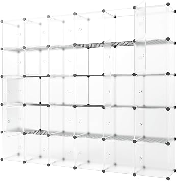 KOUSI Portable Storage Cube Cube Organizer Cube Storage Shelves Cube Shelf Room Organizer Clothes Storage Cubby Shelving Bookshelf Toy Organizer Cabinet, Transparent White, 30 Cubes Storage