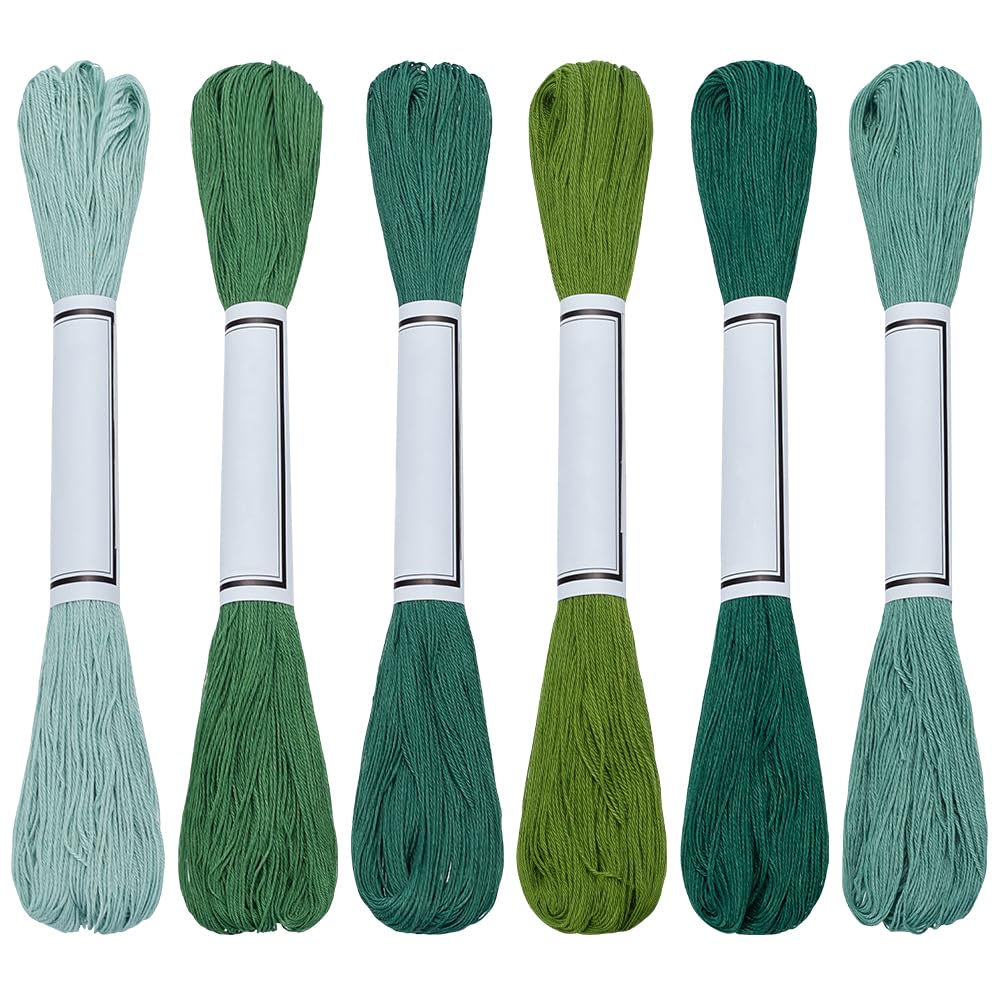 Fil Sashiko anti-dédoublement pour broderie et matelassage - 6 écheveaux de coton 50m vert