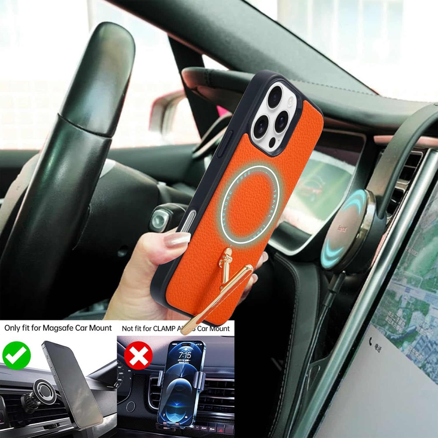 CUSTYPE for iPhone 16 Pro Max 6.9" Case with Stand, Slim Leather Cover with 2-Way Kickstand, Compatible with MagSafe, Protective Case with Magnetic Feature for Women – Orange