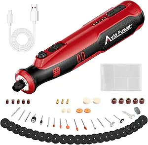 AVID POWER Cordless Rotary Tool 8V Rechargeable Rotary Tool, 4 Front LED Lights, 5 Speeds, 60 Pcs Rotary Tool Accessories with Bag for Carving, Engraving, Sanding, Polishing and Cutting (Dark Red)