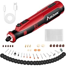 AVID POWER Cordless Rotary Tool 8V Rechargeable Rotary Tool, 4 Front LED Lights, 5 Speeds, 60 Pcs Rotary Tool Accessories with Bag for Carving, Engraving, Sanding, Polishing and Cutting Dark Red