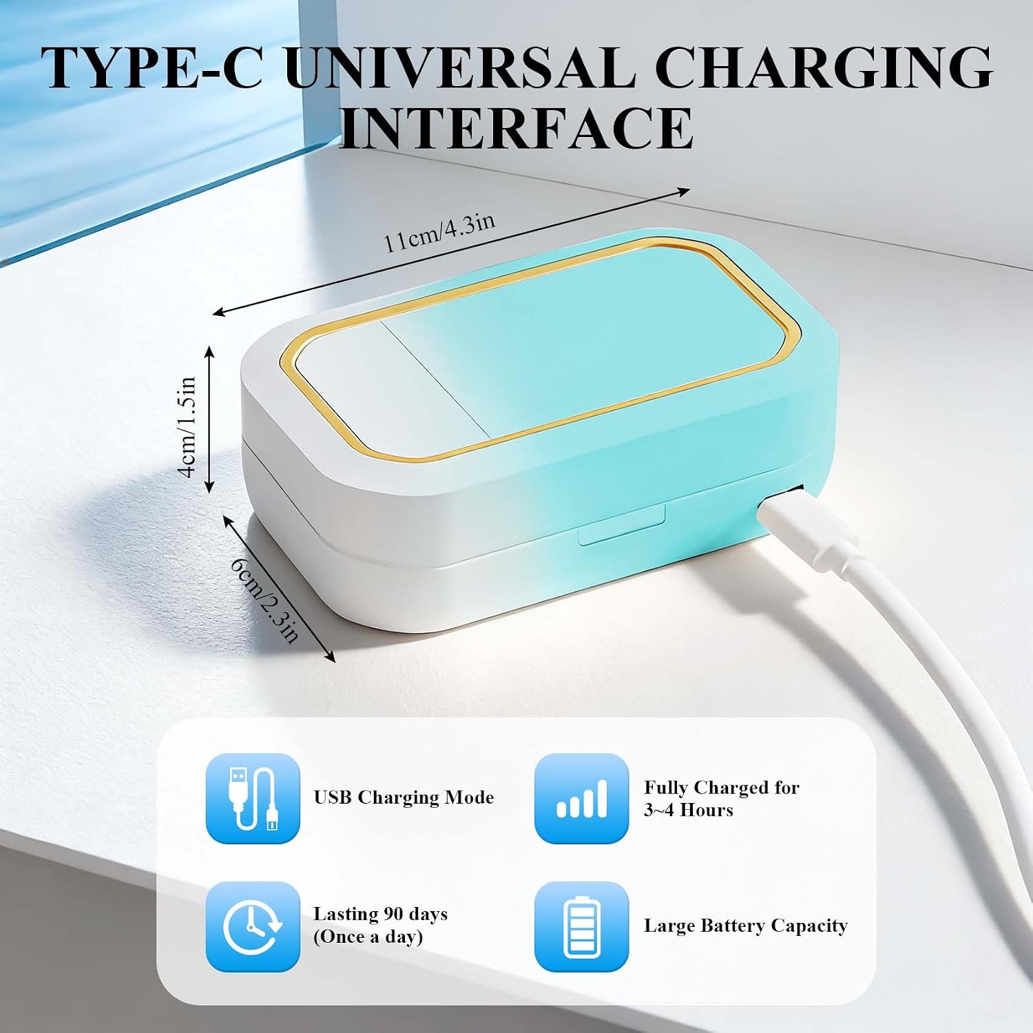 Contact Lens Clean Machine, Portable Ultrasonic Contact Lens Cleaner with 4 Timing Modes, Disinfection with Blue Light, 360° High-Frequency Vibration for Cleaning Soft Lenses, White to Green