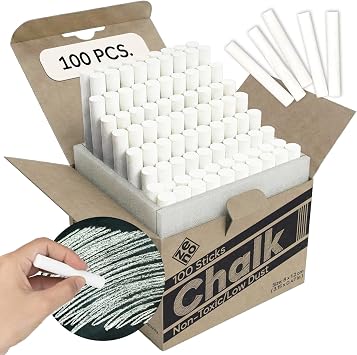 ZENO Chalk for Blackboard 100 Sticks White Non-Toxic, Low Dust Classroom & School Chalk