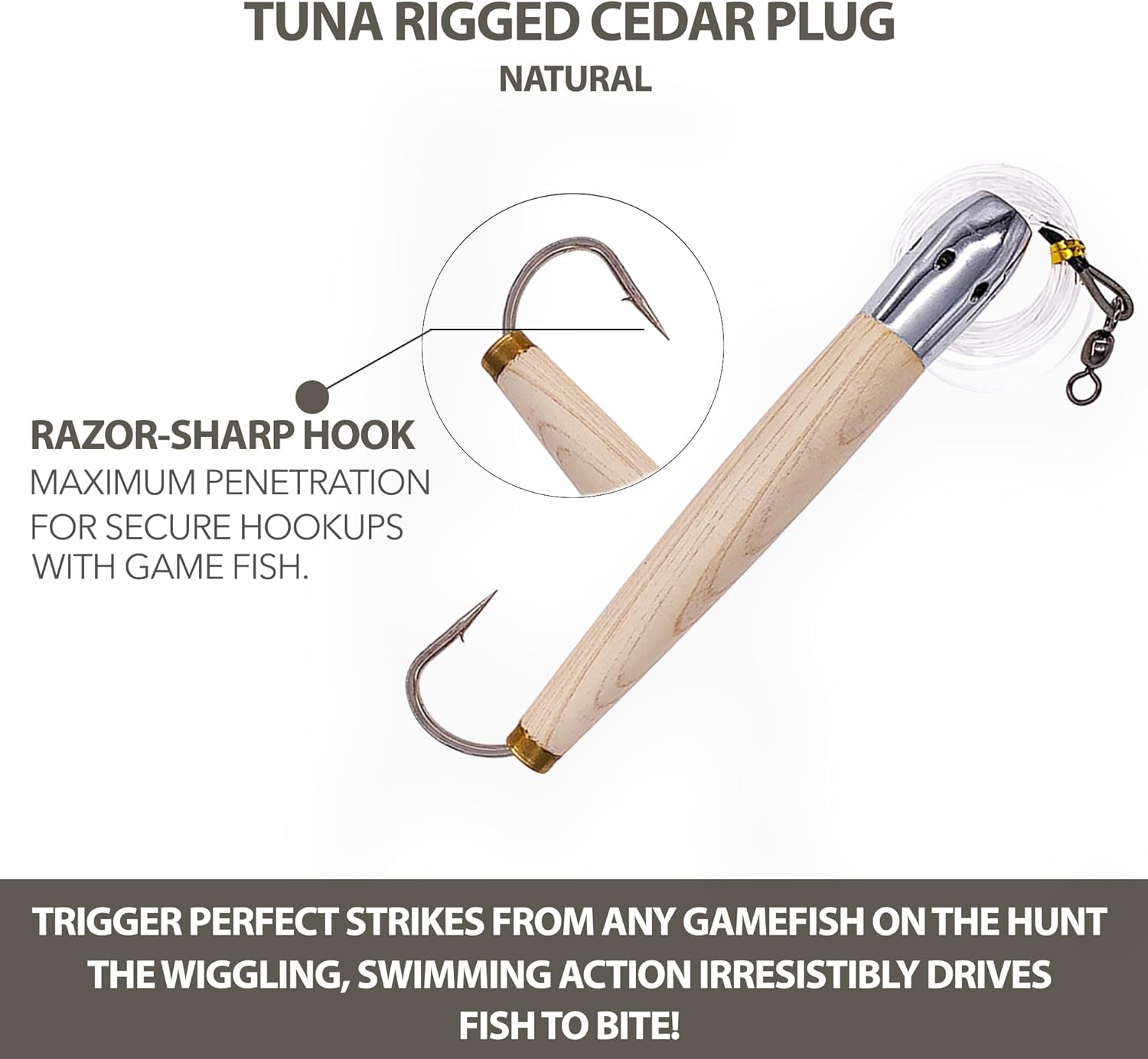 6" Cedar Plugs, 6 Pcs Natural Color Rigged Jet Head, for Saltwater & Tuna Fishing, Includes Lure Bag, Ideal for Offshore Trolling