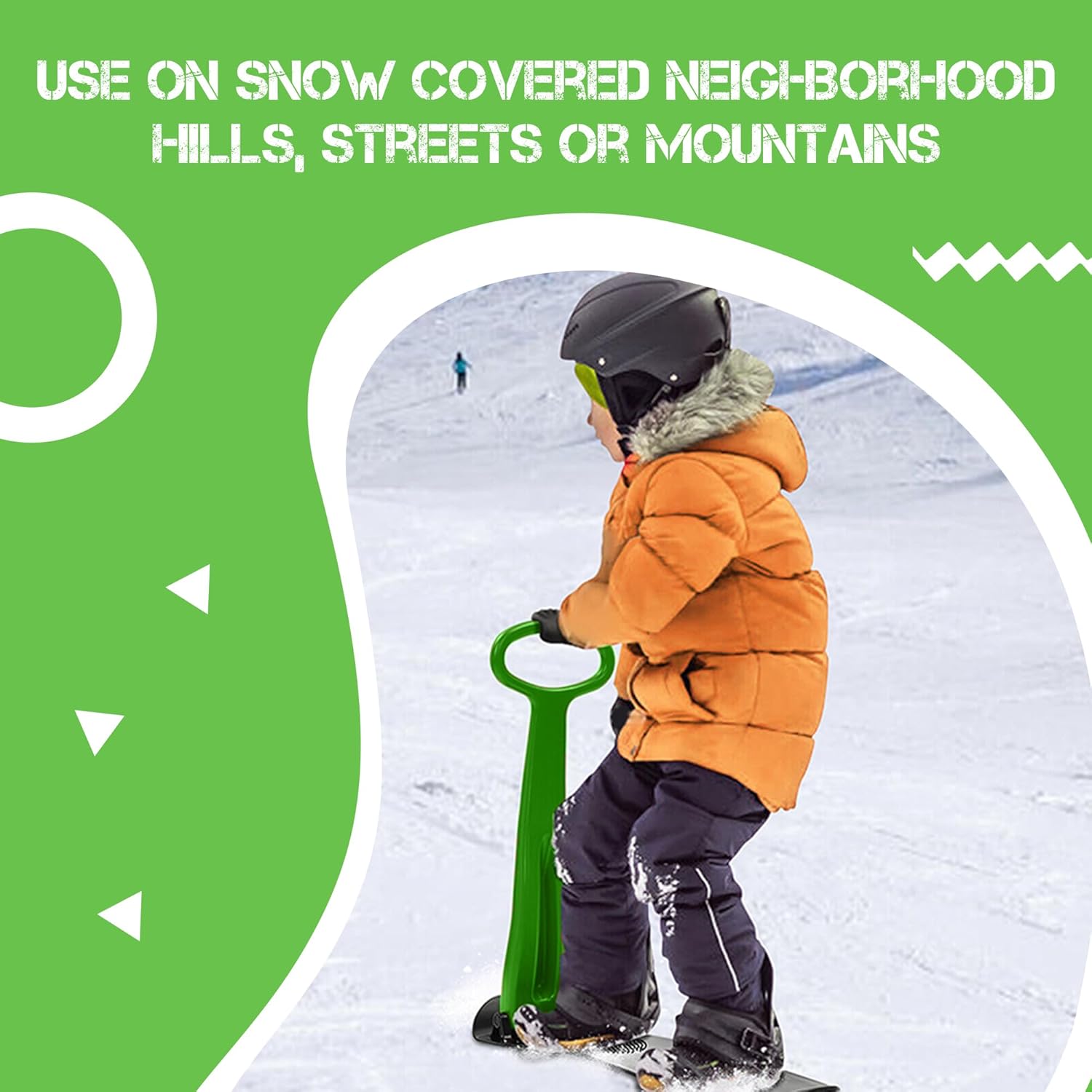 Geospace Winter Fun Foldable Snow Scooter, Ski Skate, Ski Skooter, Snow Sled, Kids Snowboard with 2 LED Light– Multi-Purpose Portable Sandboard, Snow Skate, and Kids/Teenager Sled for All Ages