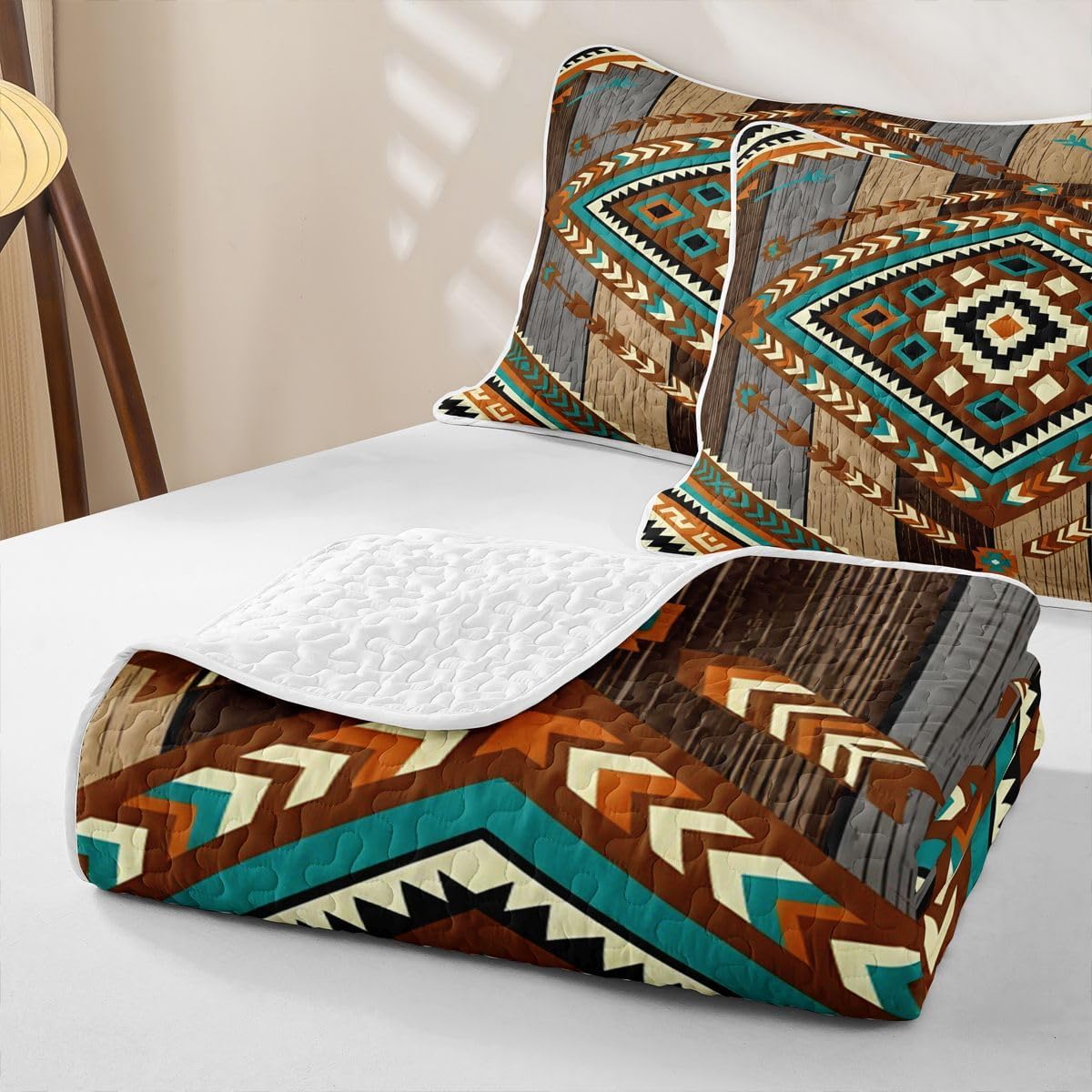 jejeloiu Rustic Western Azte Quilt Sets Queen Size Southwestern Kids Boys Girls Quilts with 2 Pillowcases Soft European Style Bedspread Coverlet Set Lightweight Bedding