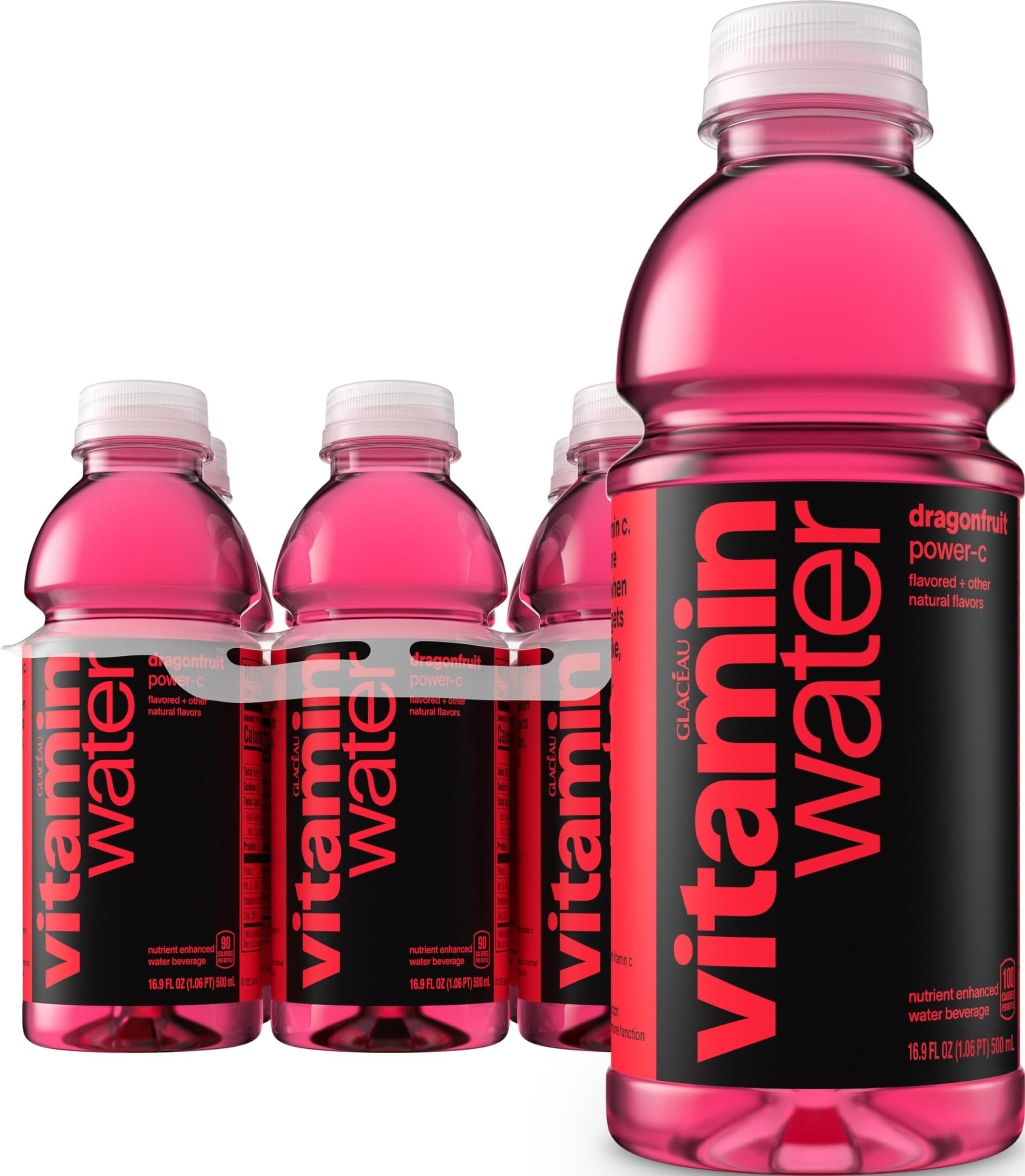 vitaminwater Power-C Dragonfruit Water Beverage, 16.9 fl oz, 6 pack