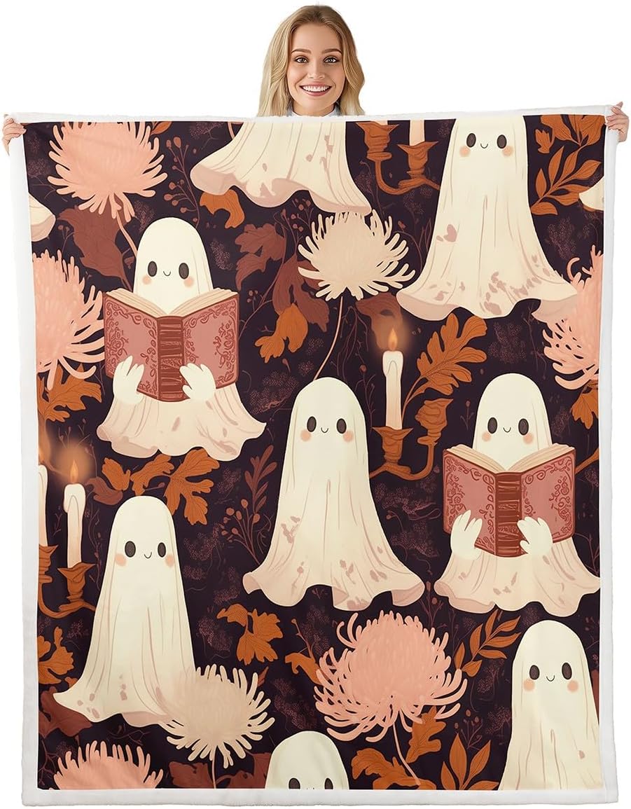 Erosebridal Cute Halloween Dog Throw Blanket Twin 60"X80" Cartoon Fall Pumpkin Puppy Dog Fleece Bed Blanket Rustic Autumn Maple Leaves Sherpa Blanket for Kids Boys Girls,Cartoon Halloween Blanket