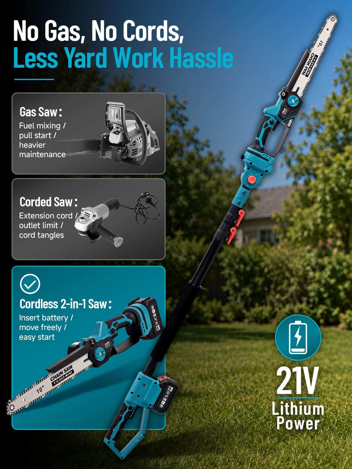 10'' Pole Saw - 2-in-1 Chainsaw for Tree Trimming -6