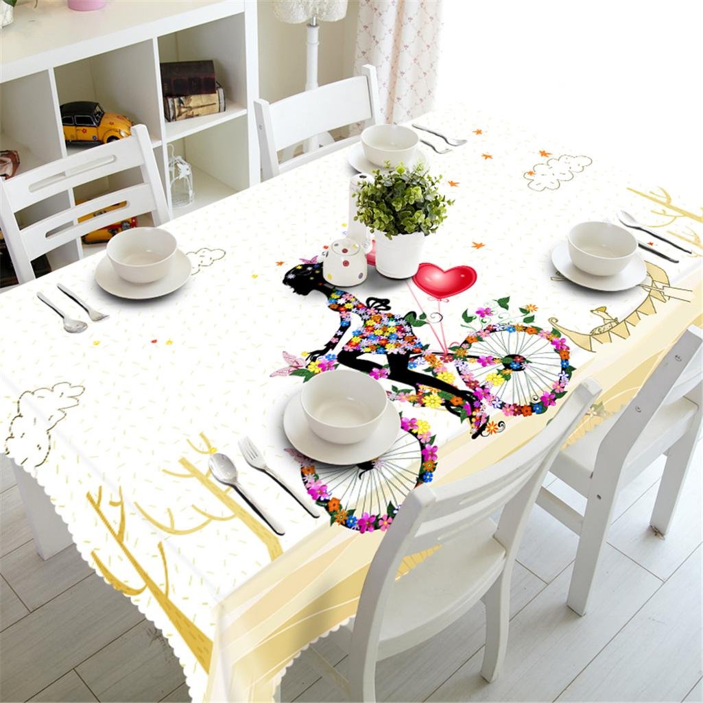 GFYWZ 3D Tablecloth Individuality Bicycle Girl Visual space Printing Dust-proof Tasteless Bedside cabinet cloth Banquet Decoration Table Top Cover Washable , l