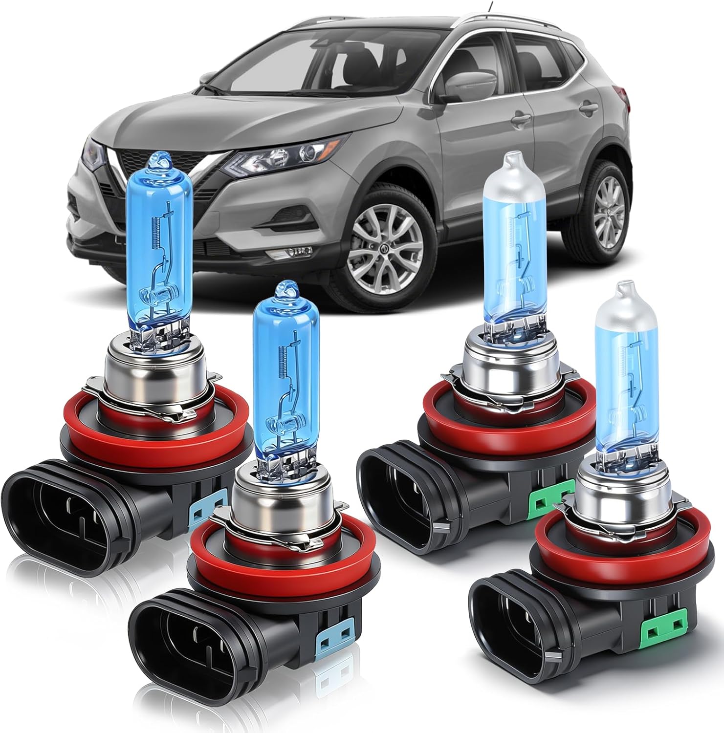OQSNCV Fit for NISSAN rogue (2014-2022) Halogen Headlight Bulbs, H9 High Beam + H11 Low Beam Headlamp Replacement Bulbs Kit, Pack of 4
