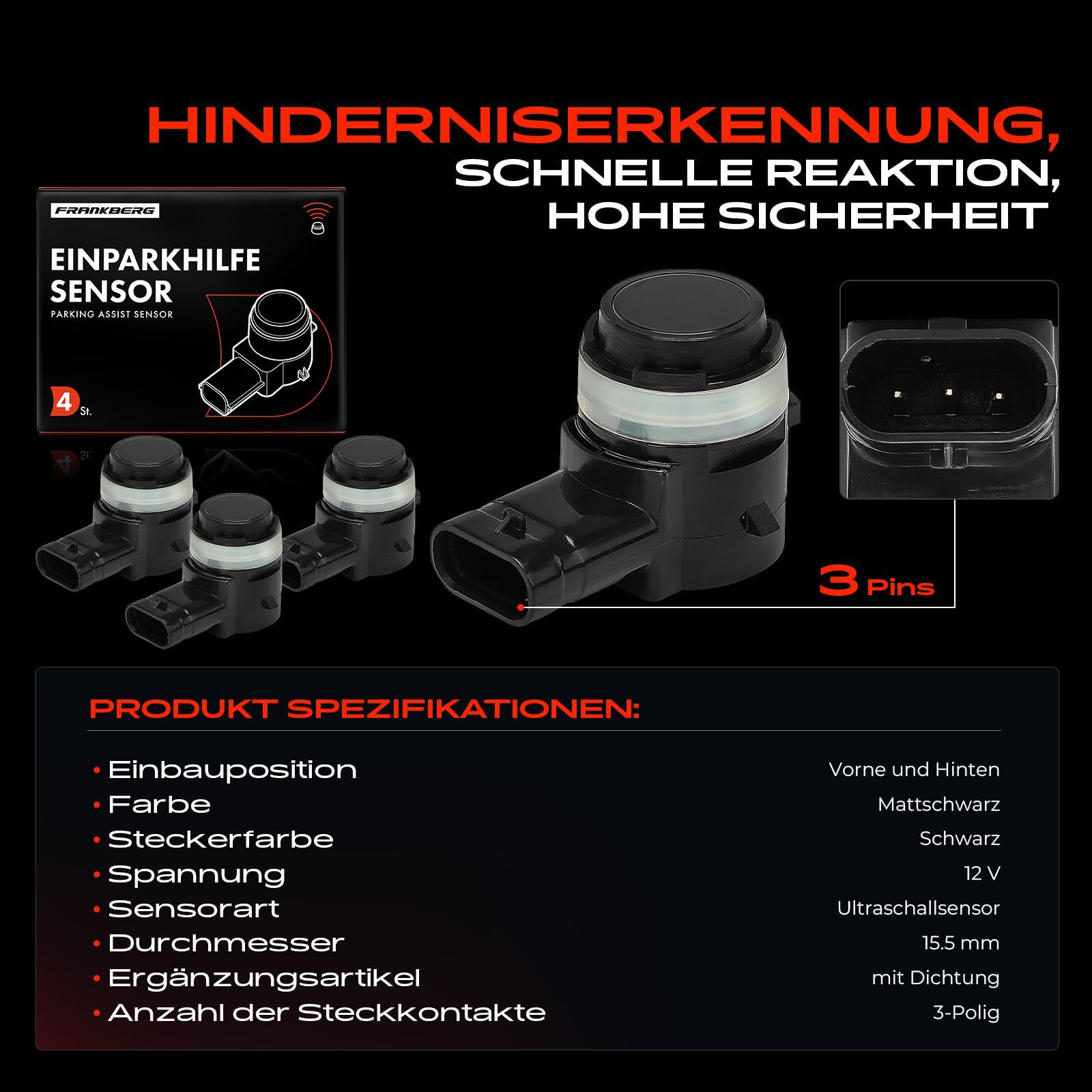 Frankberg 4x Parksensor Einparkhilfe Vorne Hinten Replace# A0009055604