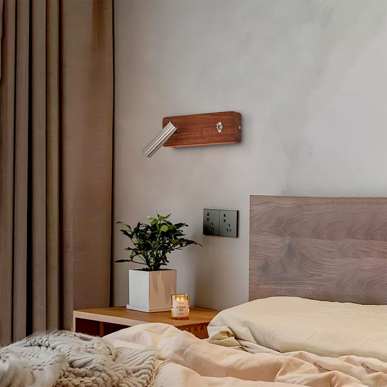 Kinkiety do sypialni, drewniana lampa do czytania na ścianie, LED 3 W, regulowana lampka nocna z przełącznikiem kołyskowym, oświetlenie akcentujące wewnątrz, SPO