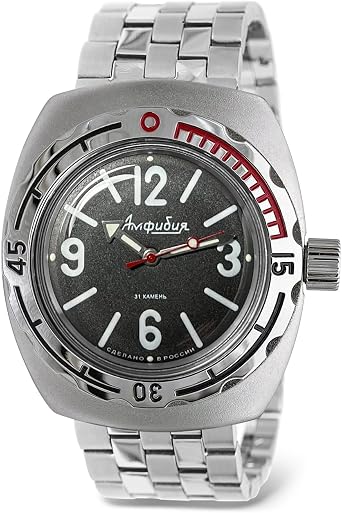 VOSTOK | Classic Amphibian Automatic Self-Winding Russian Diver Wrist Watch | WR 200 m | Fashion | Business | Casual Men's Watches | Model 090913 Steel Bracelet
