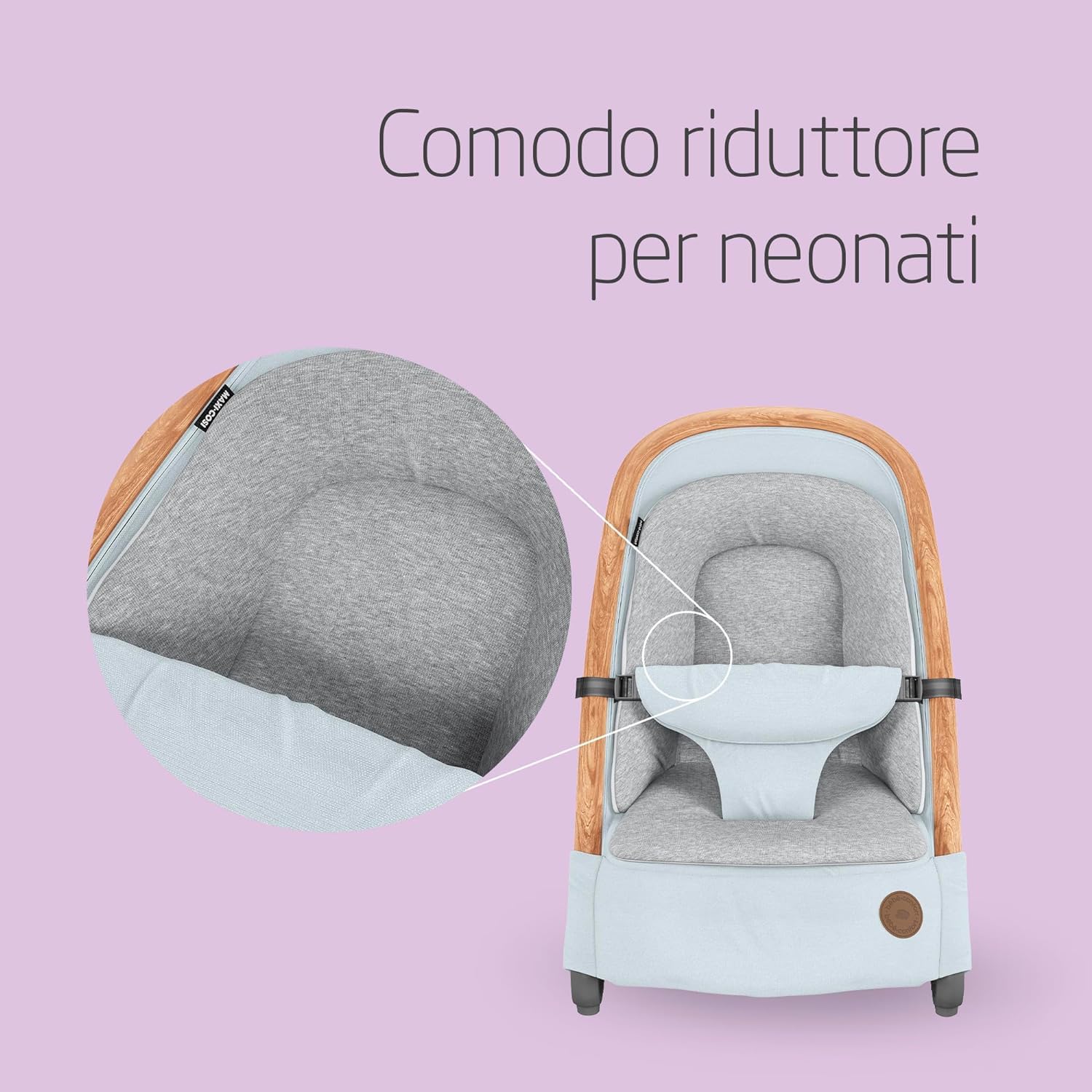 Maxi-Cosi Kori Sdraietta Neonati in Tessuto, 0-6 mesi, 9 kg, Sdraietta Pieghevole, 3 Posizioni di Reclinabile, Chiusura Compatta, Cinture Easy-in, Chiusura Compatta, Essential Grey