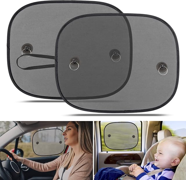 LEWONPO Car Window Shades for Baby, Universal Car Sun Shades for Side and Rear Window, Car Visor Side Window Sun Shade Cover Blocking Harmful UV Rays, Best for Baby, Kids and Pets Protection (2 Pack)