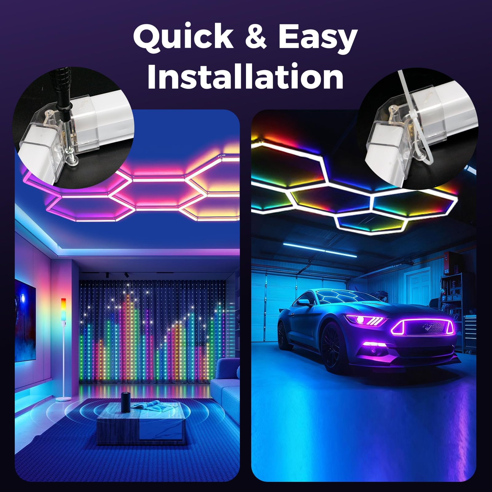 RGB LED Hexagon Beleuchtung 5 Hex 216W Deckenleuchten für Bar Party | dimmbare verknüpfbare Sechseck-Garagenleuchten mit Fernbedienung/APP für Gaming-Zimmer Fitnessstudio Auto-Schönheitssalon