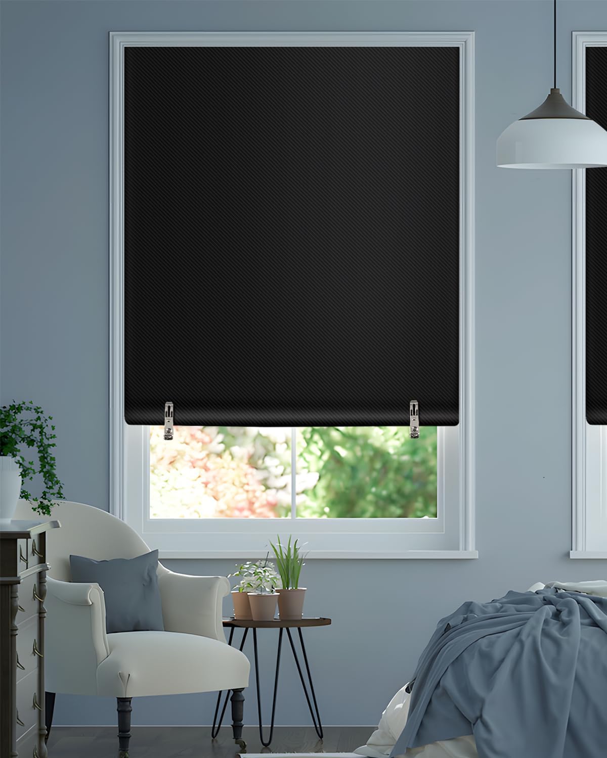 SAUIRS Blackout Roller Window Shades, Cordless Blinds for Indoor Windows No Tools No Drill Pull Down Window Shades,Thermal Insulated Fabric UV for Home, Office, Bedroom, Door (48''W x 72''H, Black)