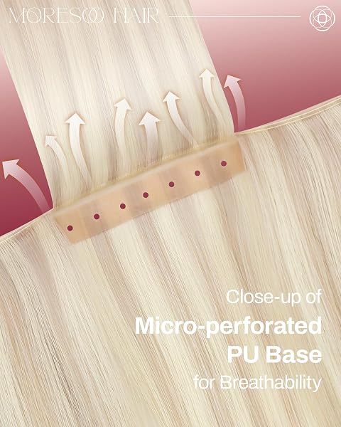 Moresoo OVO Weft Hair Extensions Ash Blonde Highlight Bleached Blonde Seamless Butterfly Weft Hair Extensions Remy Hair 22 Inch 50g/pack #18/613 - 4