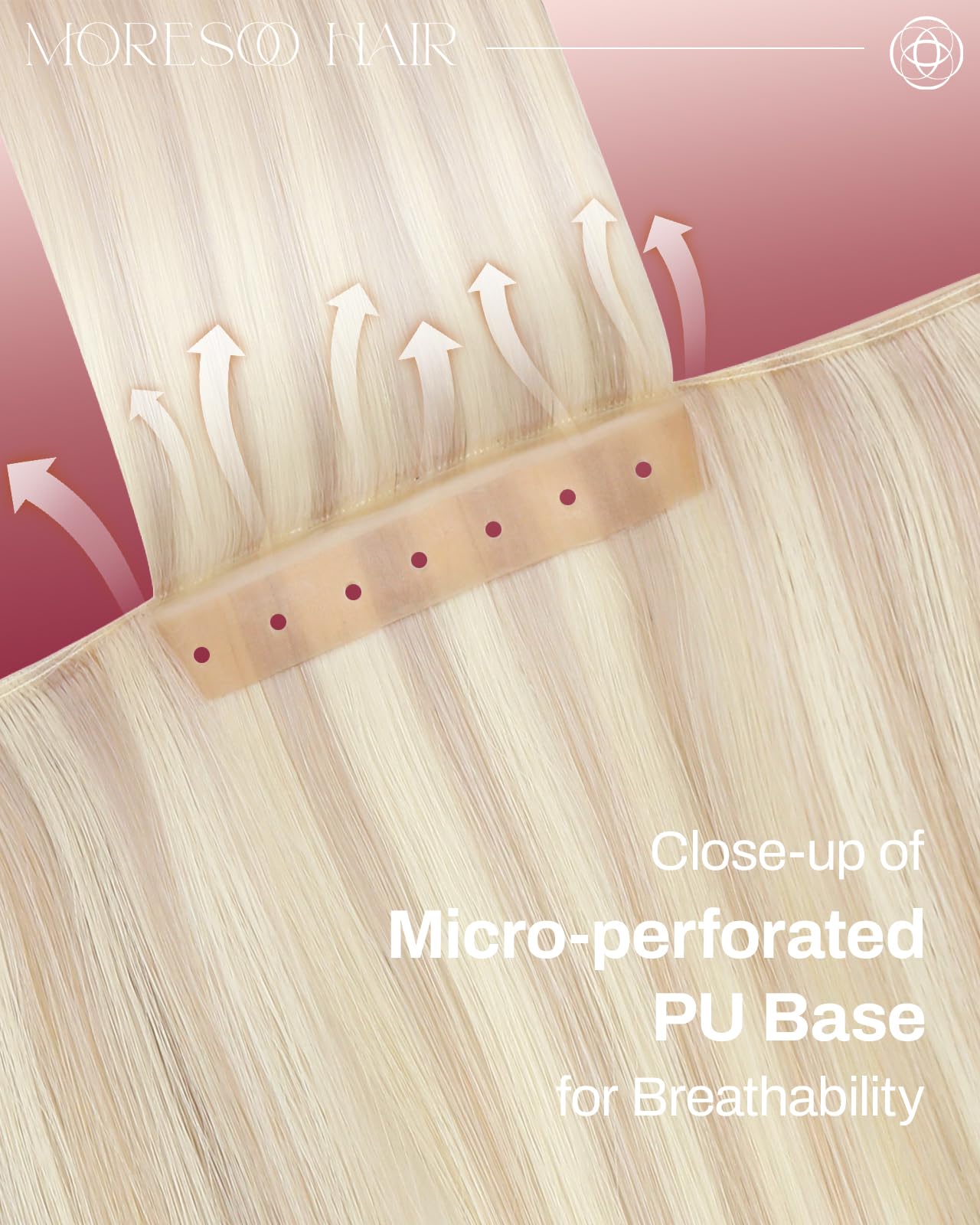Moresoo Butterfly Weft Hair Extensions Remy Human Hair Ash Blonde Highlight Bleached Blonde 18 Inch OVO Weft Hair Extensions Human Hair Ash Blonde Highlight 100g/pack #18/613 — view 4