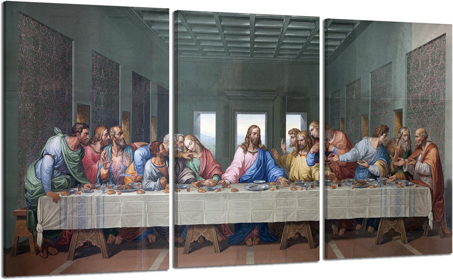 Last Supper Wall Art for Living Room Wall Decor Prints Frame Canvas Poster Christ Religious Painting Modern Artwork Jesus Christian Pictures Bedroom Decoration Ready to Hang(60''Wx32''H)