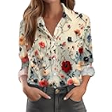 Button Down Shirts for Women Dressy Floral Printed Long Sleeve Blouse Business Casual Work Tops