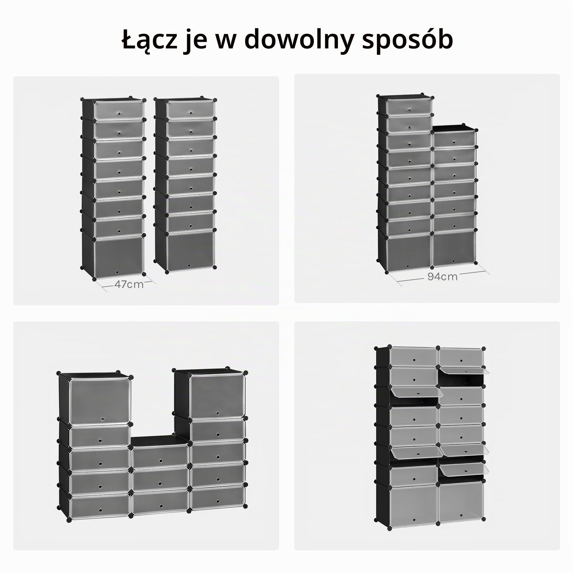 WOLTU SR0053sz+SR0053sz-TR komoda na buty z drzwiami, 16 przegródek, tworzywo sztuczne, kolor czarny
