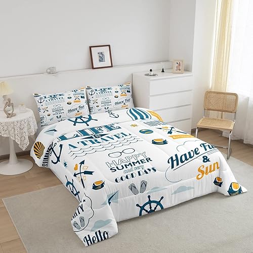 Miniatura 2 de Erosebridal Juego de edredón náutico tamaño King, juego de ropa de cama con brújula de ancla para niños, niñas, adolescentes, adultos, edredón de