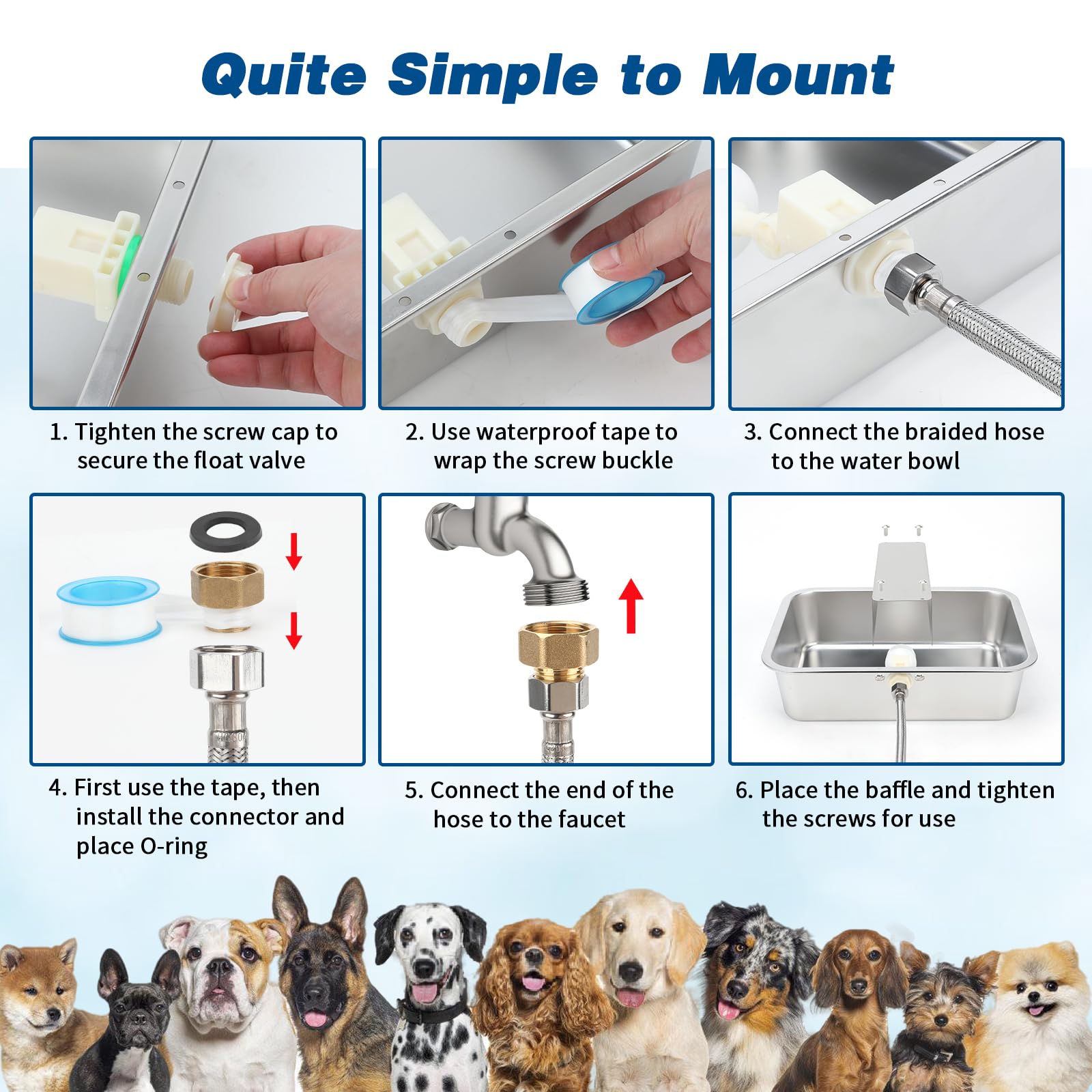 BWOGUE Dispensador automático de agua de 5 galones para perros grandes, cuenco de agua de acero inoxidable para exteriores, comedero de agua para perros de raza grande, comedero automático para perros