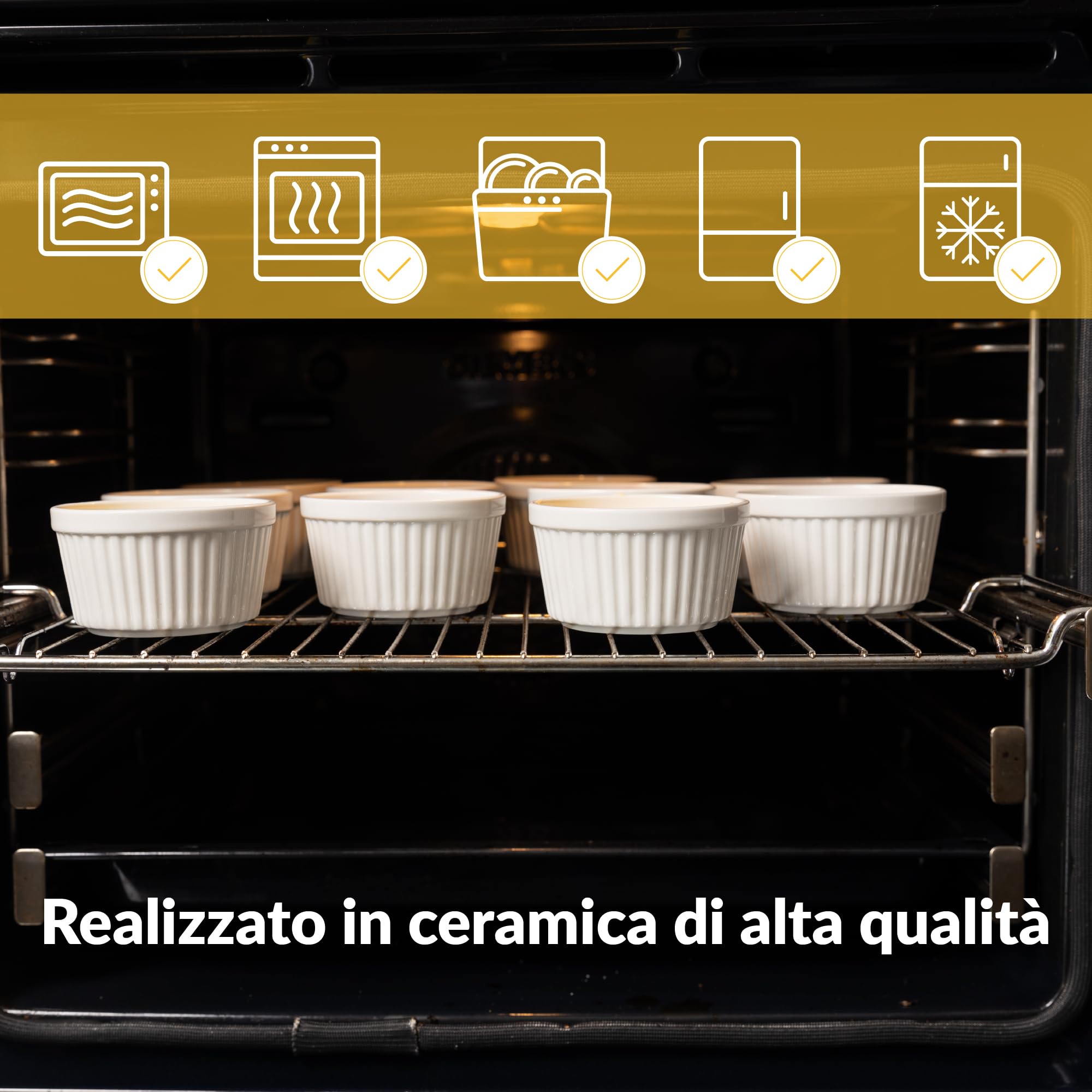 Chefarone Set 10 Stampi Soufflé 170 ml – Pirottini in Ceramica Bianca Riutilizzabili per Crème Brûlée, Dolci e Antipasti – Lavabili in Lavastoviglie, Microonde e Forno