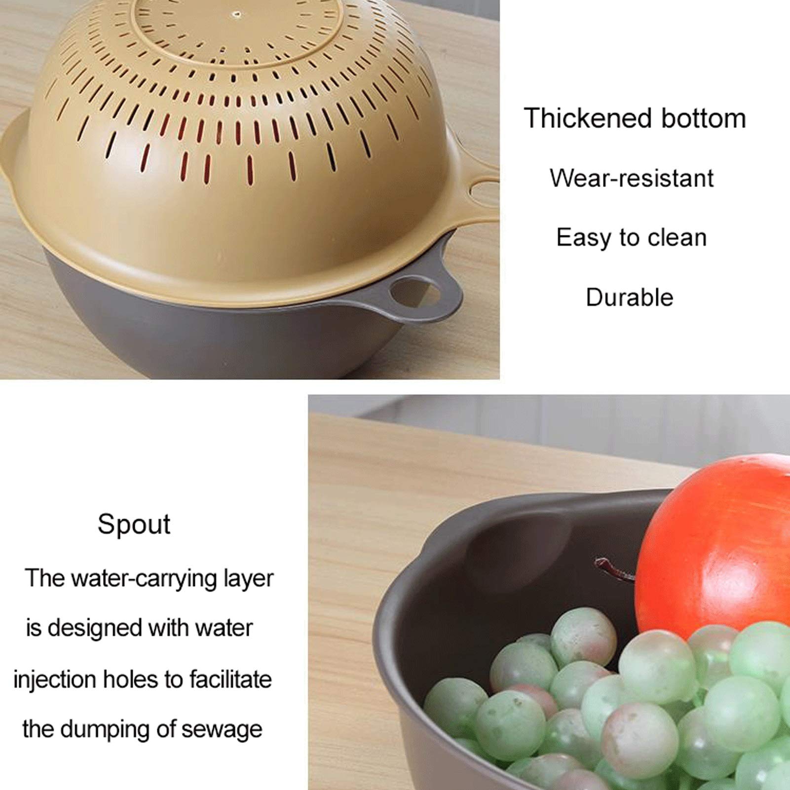 COCINA DE COCINA DE COCINA DE COCINA DE 2 IN-1 / Cuenco de plástico de plástico Drenaje de la verdura con gancho Filtro multifuncional de alimentos para el hogar para la limpieza de la zanahoria / pas
